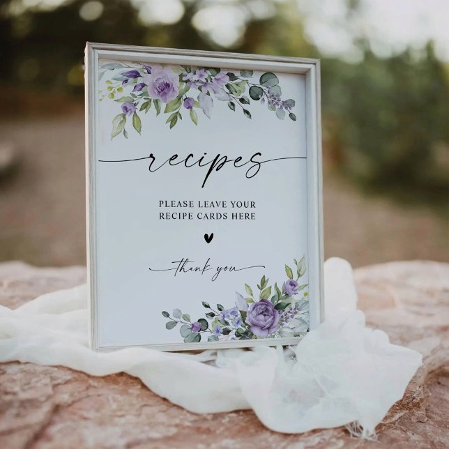 Romantic Violet Flowers Recipe Card Sign (Creator Uploaded)