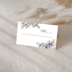 Romantic Violet Flowers Wedding Folded Place Card