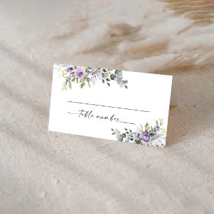 Romantic Violet Flowers Wedding Folded Place Card