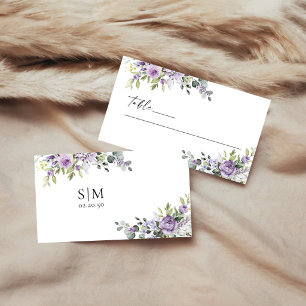 Romantic Violet Flowers Wedding Folded  Place Card