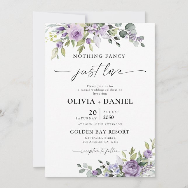 Romantic Violet Flowers Wedding Invitation (Front)