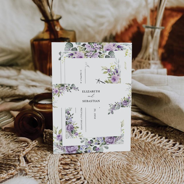 Romantic Violet Flowers Wedding Invitation  Belly Band (Creator Uploaded)