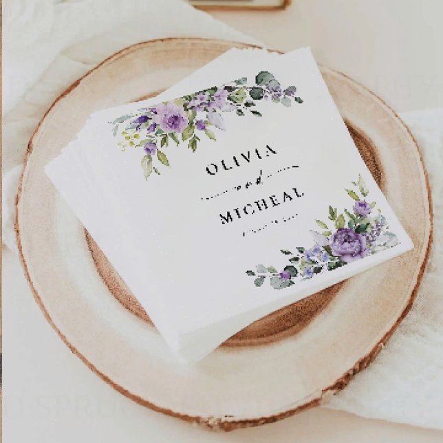 Romantic Violet Flowers Wedding Napkins (Creator Uploaded)