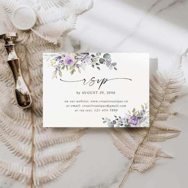 Romantic Violet Flowers Wedding Online  RSVP Card (Creator Uploaded)