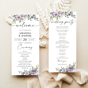 Romantic Violet Flowers Wedding Program Programme