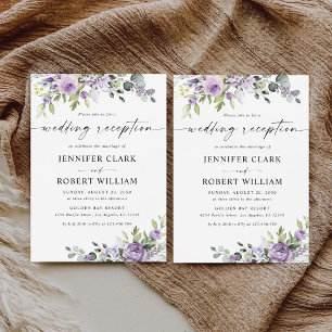 Romantic Violet Flowers Wedding Reception Invitation