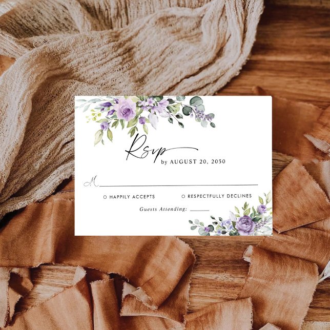 Romantic Violet Flowers Wedding RSVP Card (Creator Uploaded)