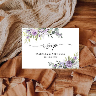 Romantic Violet Flowers Wedding RSVP Card