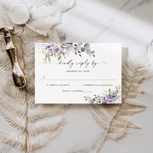 Romantic Violet Flowers Wedding RSVP Card