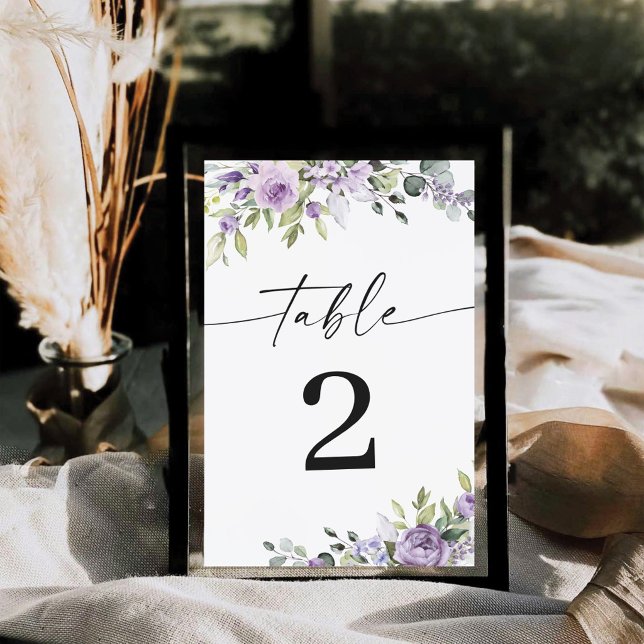 Romantic Violet Flowers Wedding Table Numbers (Creator Uploaded)