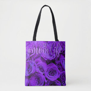 Romantic violet purple roses pretty purple flowers tote bag