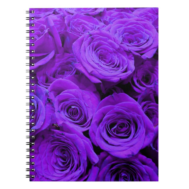 romantic violet purple roses, pretty rose bouquet spiral notebook (Front)