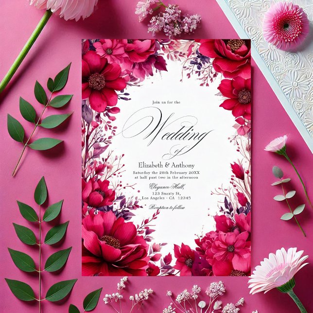 Romantic Viva Magenta Floral Wedding Invitation (Romantic Viva Magenta Floral Wedding Invitation)
