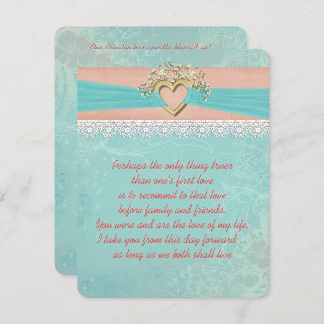 Romantic Vow Renewal Ribbon and Heart Invitation (Front/Back)