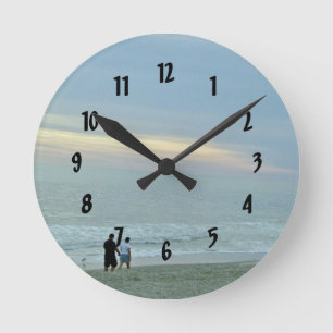 Romantic Walk Along The Beach Round Clock