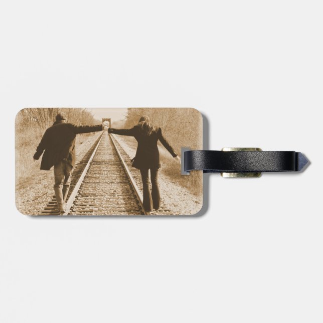 Romantic Walk on the Rail Luggage Tag (Back Horizontal)