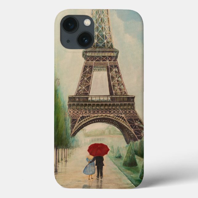 Romantic walkers at the Eiffel Tower Case-Mate iPhone Case (Back)