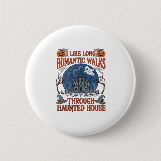 Romantic Walks Through Haunted House Ghost Pumpkin 6 Cm Round Badge (Front)