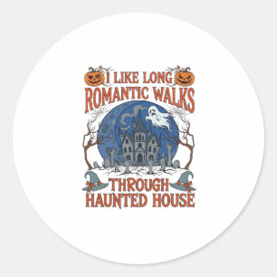 Romantic Walks Through Haunted House Ghost Pumpkin Classic Round Sticker