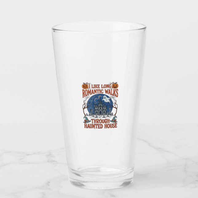 Romantic Walks Through Haunted House Ghost Pumpkin Glass (Front)