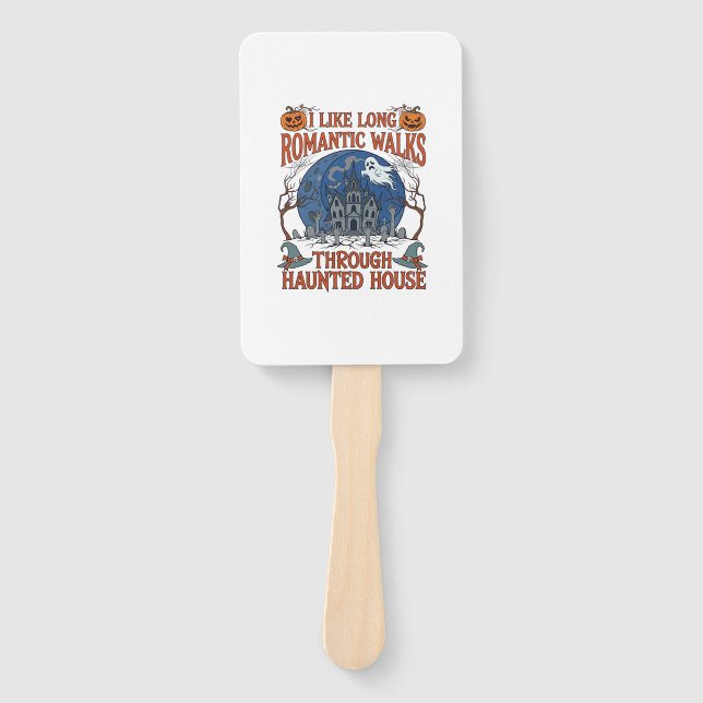 Romantic Walks Through Haunted House Ghost Pumpkin Hand Fan (Front)