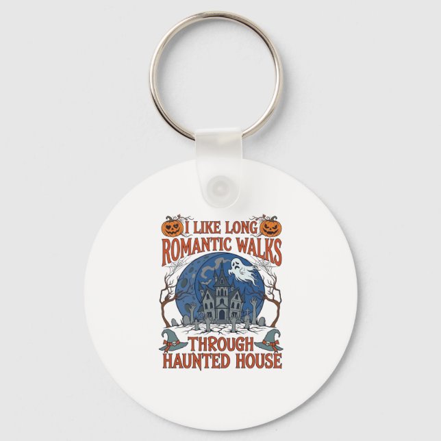 Romantic Walks Through Haunted House Ghost Pumpkin Key Ring (Front)