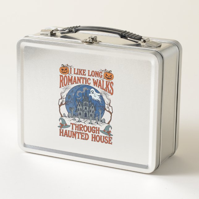Romantic Walks Through Haunted House Ghost Pumpkin Metal Lunch Box (Front)