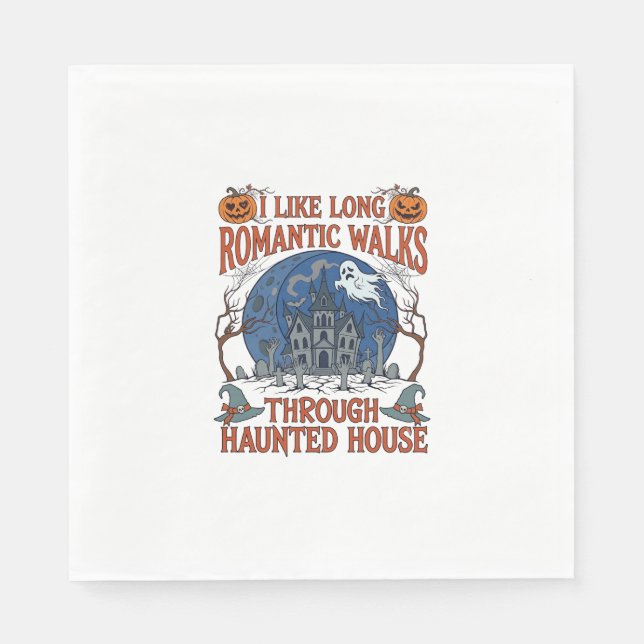 Romantic Walks Through Haunted House Ghost Pumpkin Napkin (Front)