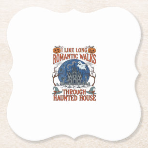 Romantic Walks Through Haunted House Ghost Pumpkin Paper Coaster