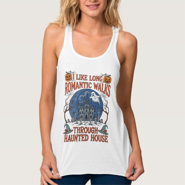 Romantic Walks Through Haunted House Ghost Pumpkin Singlet (Front)