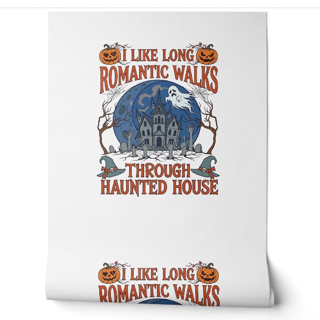 Romantic Walks Through Haunted House Ghost Pumpkin Wallpaper (Unrolling)