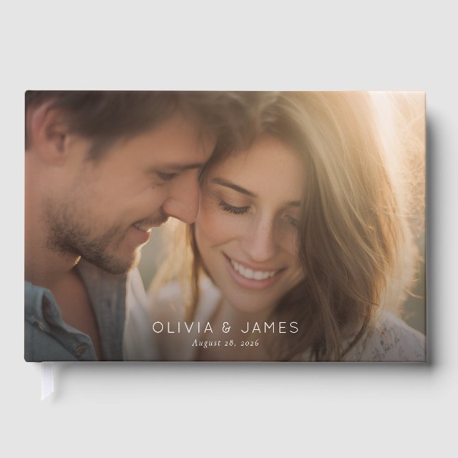 Romantic Warm Minimalist Photo Guest Book (Front)