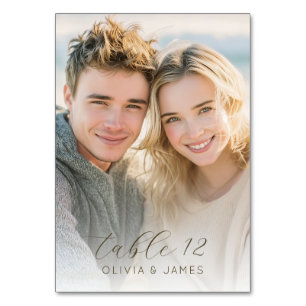 Romantic Warm Minimalist Photo Table Number