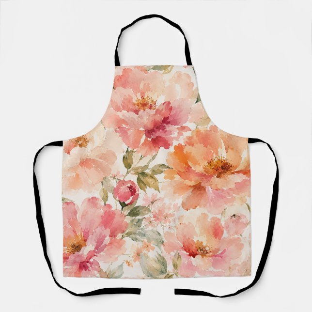 Romantic Warm Summer Watercolor Blossoms Apron (Front)