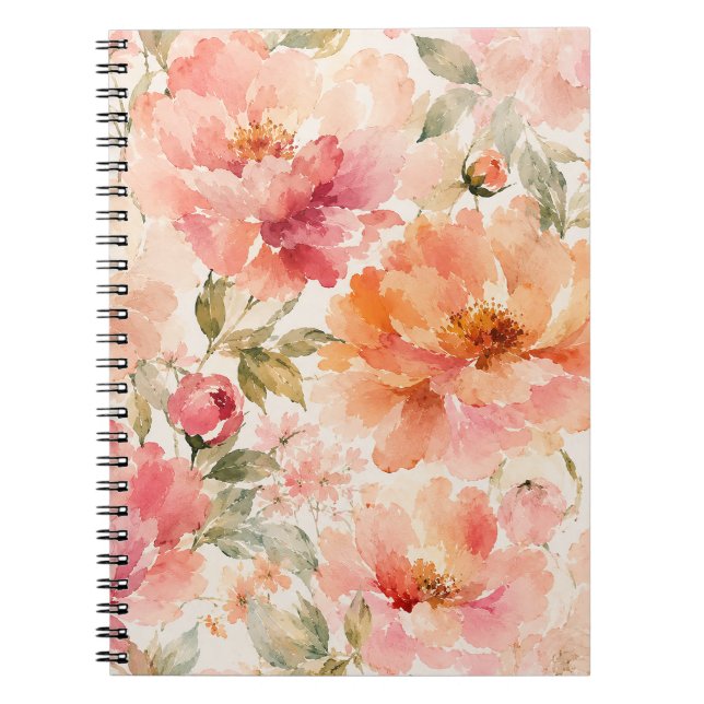 Romantic Warm Summer Watercolor Blossoms Notebook (Front)