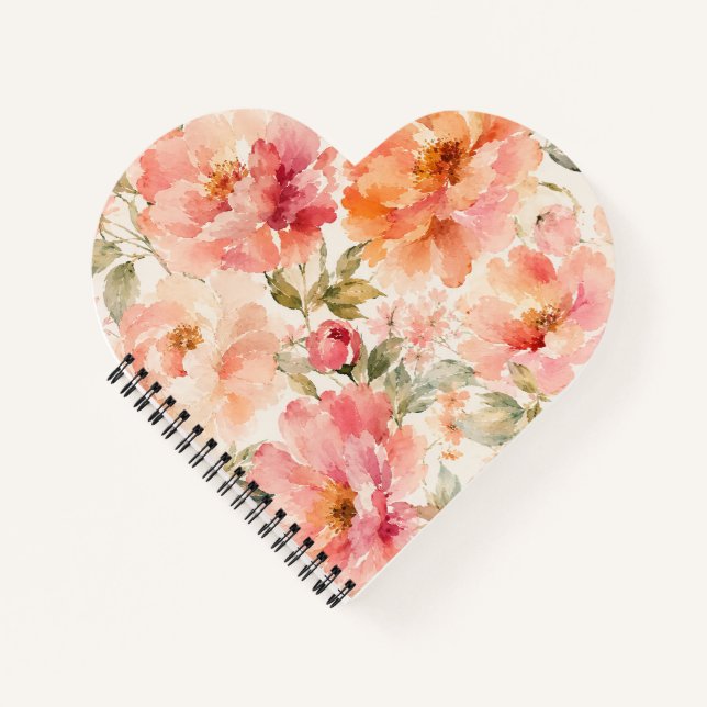 Romantic Warm Summer Watercolor Blossoms Notebook (Front)