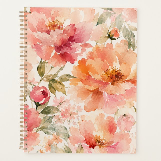 Romantic Warm Summer Watercolor Blossoms Planner (Front)