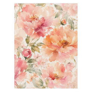 Romantic Warm Summer Watercolor Blossoms Tablecloth