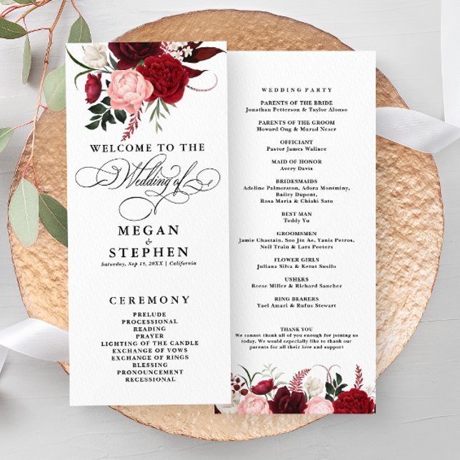 Romantic Water colour Burgundy Floral Program (Creator Uploaded)