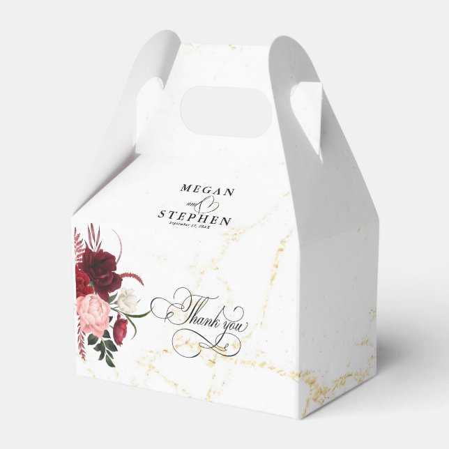 Romantic Water Colour Burgundy Floral Wedding  Favour Box (Front Side)