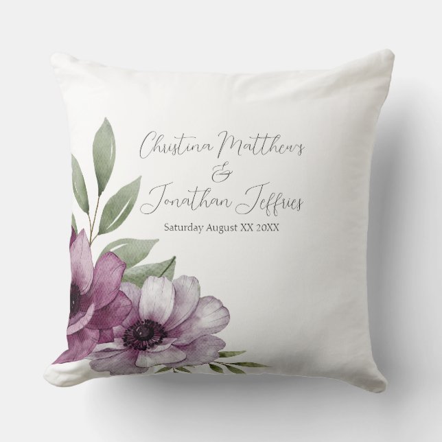 Romantic Watercolor Anemones Cushion (Front)