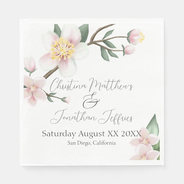 Romantic Watercolor Apple Blossoms Napkin (Front)