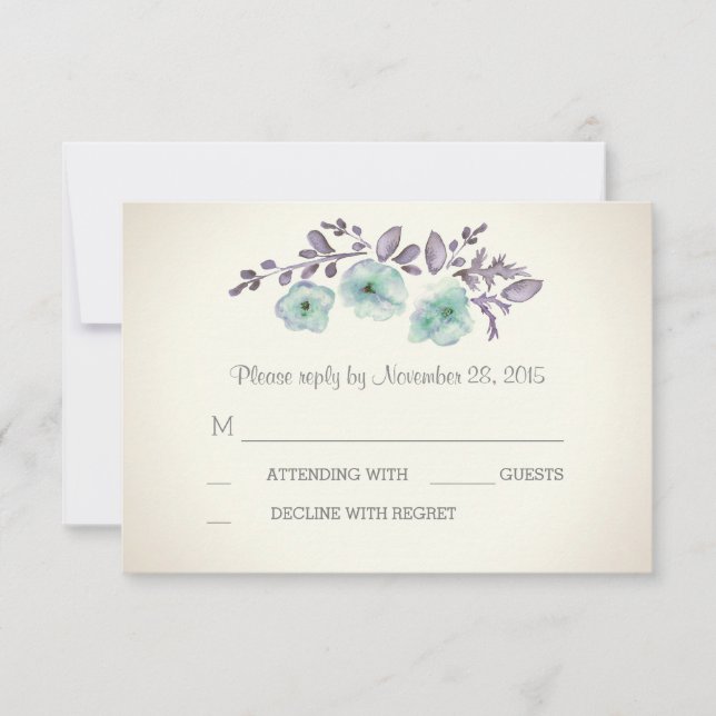 Romantic watercolor blossoms RSVP cards (Front)
