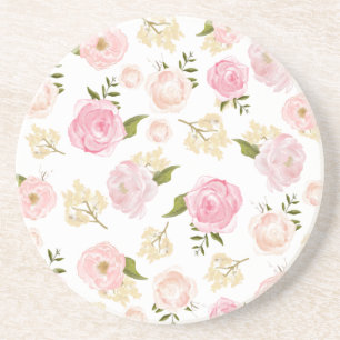 Romantic Watercolor Blush Peonies Floral Pattern I Coaster