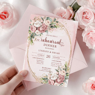 Romantic Watercolor Blush Pink Flowers Rehearsal  Invitation