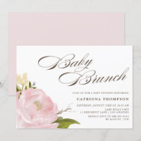 Romantic Watercolor Blush Pink Peony Baby Brunch