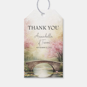 Romantic Watercolor Bridge & Blossoms Custom Name Gift Tags