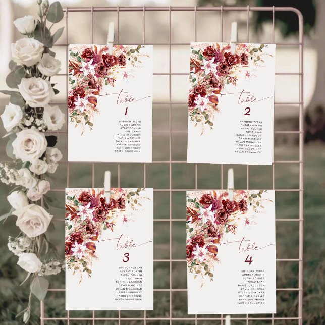 Romantic Watercolor Burgundy Blush Table Number  (Creator Uploaded)