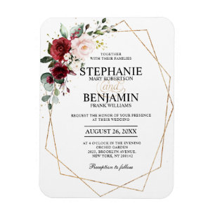 Romantic Watercolor Burgundy Floral Geometric Magnet