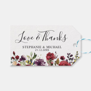 Romantic Watercolor Burgundy Red Blush Rose Floral Gift Tags